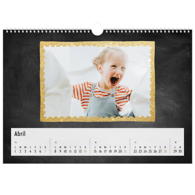 Calendario A3 horizontal — Marcos de purpurina [Abril]