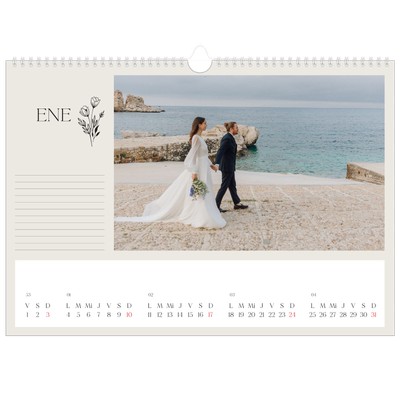 Calendario A3 horizontal — Iniciales en flor [Enero]