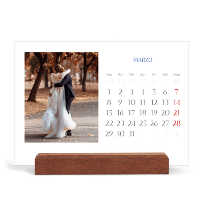 Calendario de mesa con base de madera - apaisado  — Clásico cobalto [Marzo]