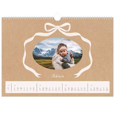 Calendario A3 horizontal — Papel kraft y lazo [Febrero]