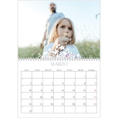 Calendario personalizado doble A4 — Motivo floral [Marzo]