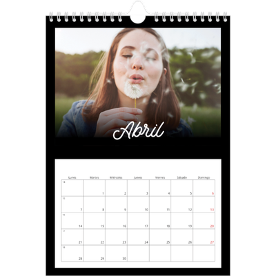 Calendario personalizado A4 — Negro minimalista [Abril]