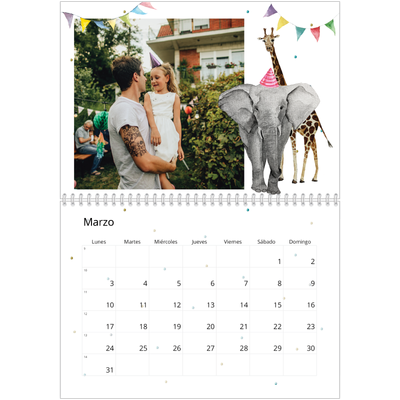 Calendario personalizado doble A4 — Animales de acuarela [Marzo]