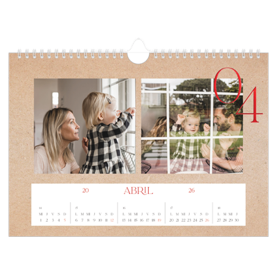Calendario A4 horizontal — Toques de rojo [Abril]