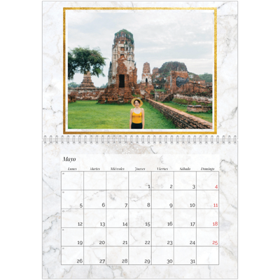 Calendario personalizado doble A4 — Marco de mármol dorado [portada]