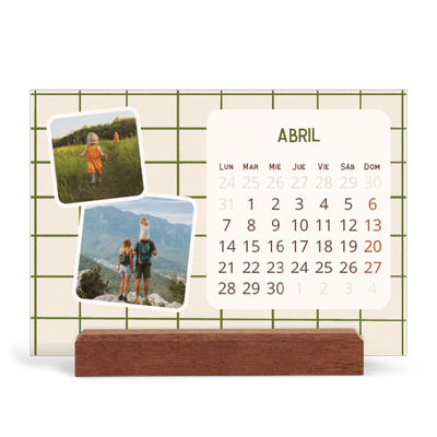 Calendario de mesa con base de madera - apaisado  — Patrones retro [Abril]