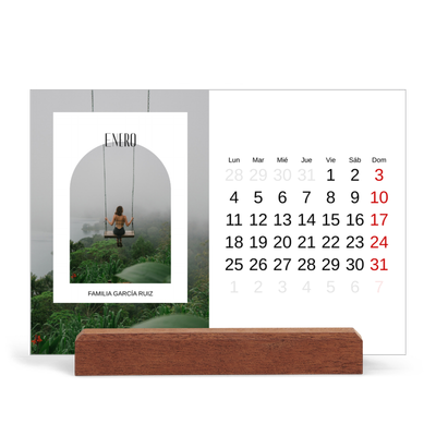 Calendario de mesa con base de madera - apaisado  — El arco abierto [Enero]