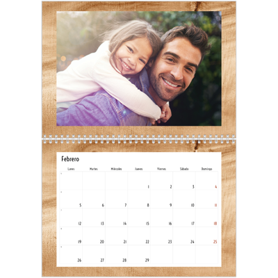 Calendario personalizado doble A4 — Madera [Febrero]