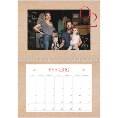 Calendario personalizado doble A4 — Toques de rojo [Febrero]