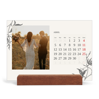Calendario de mesa con base de madera - apaisado  — Tinta y hiedra [Abril]