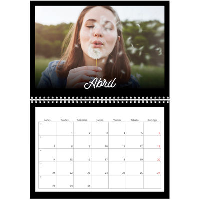 Calendario personalizado doble A4 — Negro minimalista [Abril]