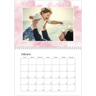 Calendario personalizado doble A4 — Fondos de acuarela [Febrero]