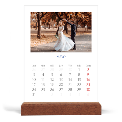Calendario de mesa con base de madera - vertical  — Clásico cobalto [portada]