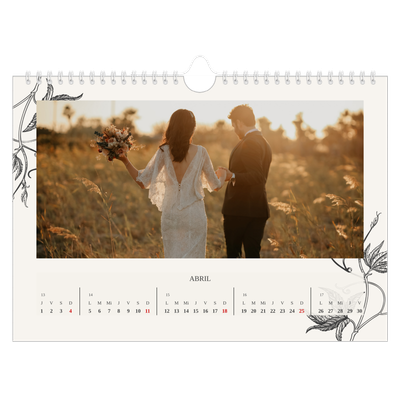 Calendario A4 horizontal — Tinta y hiedra [Abril]