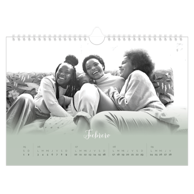 Calendario A4 horizontal — Verde bruma [Febrero]