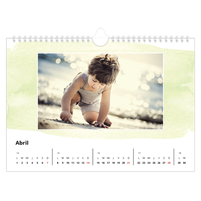 Calendario A4 horizontal — Fondos de acuarela [Abril]