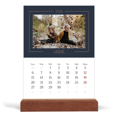 Calendario de mesa con base de madera - vertical  — Azul de Prusia [Abril]