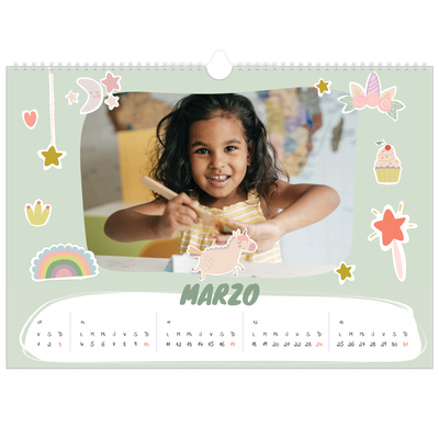 Calendario A3 horizontal — Unicornio arcoíris [Marzo]