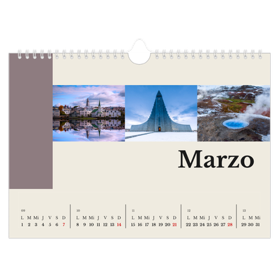 Calendario A4 horizontal — Lugares del mundo [Marzo]