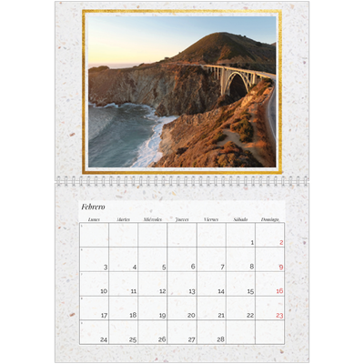 Calendario personalizado doble A4 — Marco de mármol dorado [Febrero]