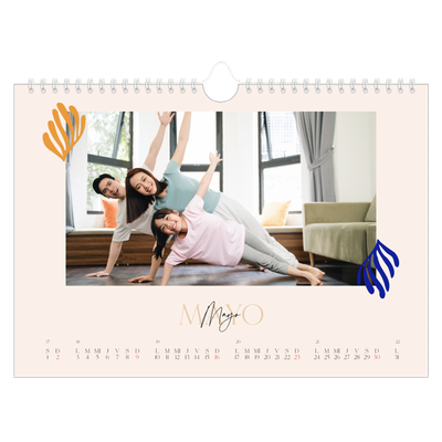 Calendario A4 horizontal — Coral minimalista [Mayo]