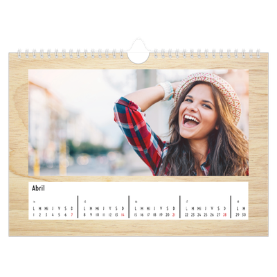Calendario A4 horizontal — Madera [Abril]