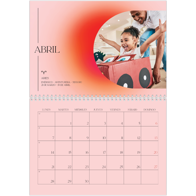 Calendario personalizado doble A4 — Degradado astrológico [Abril]
