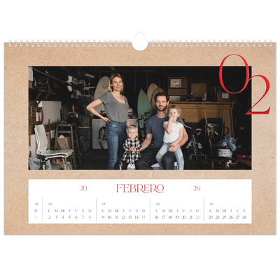 Calendario A3 horizontal — Toques de rojo [Febrero]