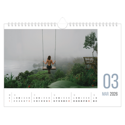 Calendario A4 horizontal — Meses numerados [Marzo]