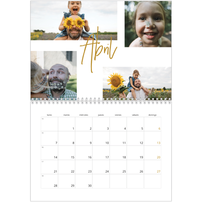 Calendario personalizado doble A4 — Rotulador dorado [Abril]