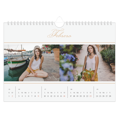 Calendario A4 horizontal — Banner de texto dorado [Febrero]