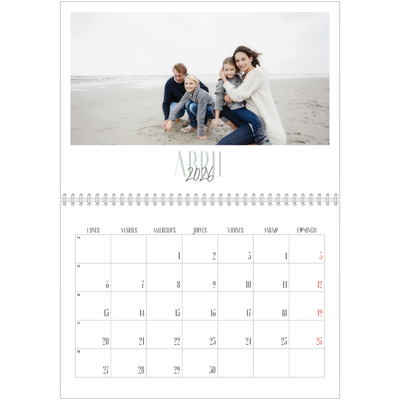 Calendario personalizado doble A4 — Tipografía mixta [Abril]