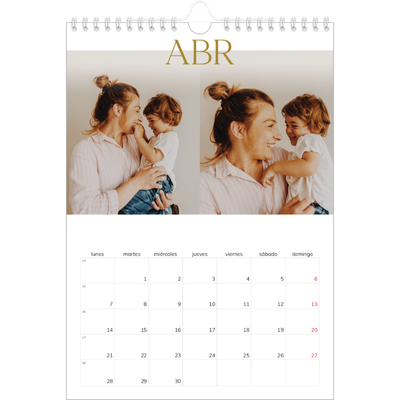 Calendario personalizado A4 — Texto dorado grande [Abril]