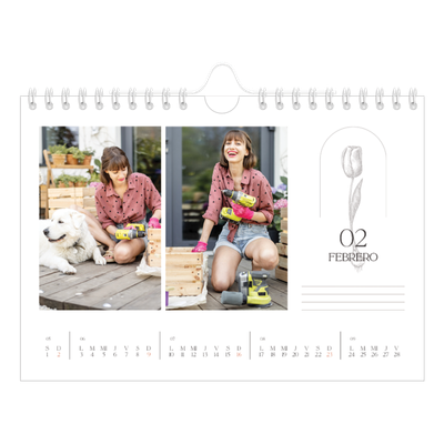 Calendario personalizado A5 — Botánica sencilla [Febrero]