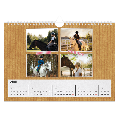Calendario A4 horizontal — Cinta adhesiva craft [Abril]