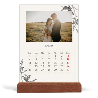 Calendario de mesa con base de madera - vertical  — Tinta y hiedra [Enero]