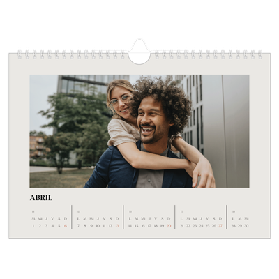 Calendario A4 horizontal — Marfil simple [Abril]