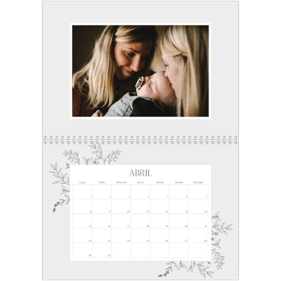 Calendario personalizado doble A4 — Flores dibujadas [Abril]