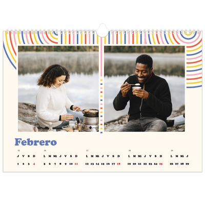 Calendario A3 horizontal — Líneas retro [Febrero]