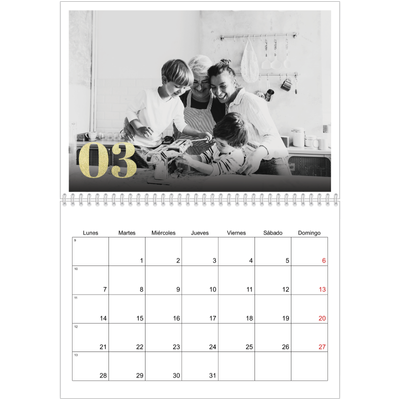 Calendario personalizado doble A4 — Números grandes de purpurina [Marzo]