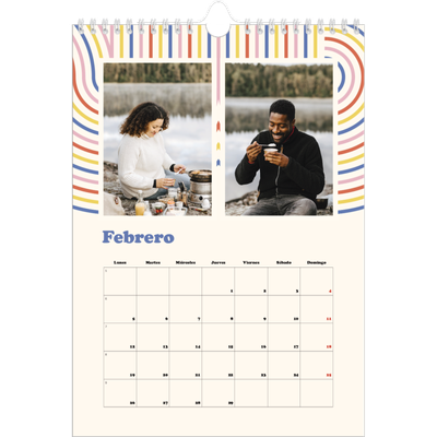 Calendario personalizado A4 — Líneas retro [Febrero]