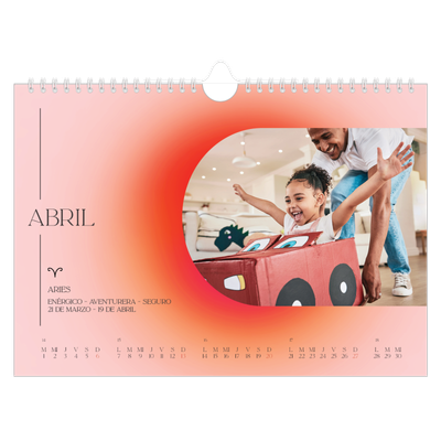 Calendario A4 horizontal — Degradado astrológico [Abril]