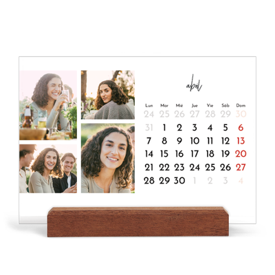 Calendario de mesa con base de madera - apaisado  — Disposición de fotos [Abril]