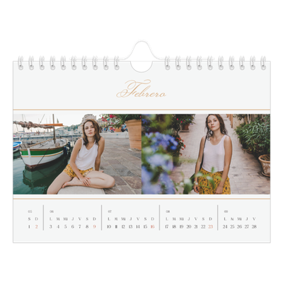 Calendario personalizado A5 — Banner de texto dorado [Febrero]