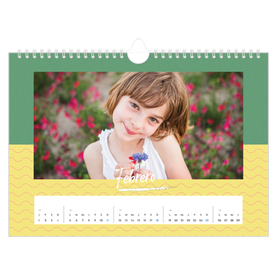Calendario A4 horizontal — Color y patrón [Febrero]