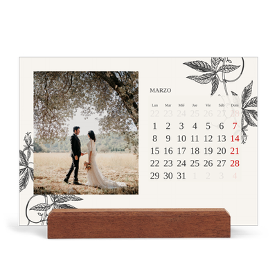 Calendario de mesa con base de madera - apaisado  — Tinta y hiedra [Marzo]
