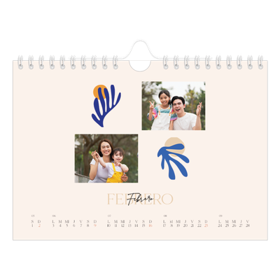 Calendario personalizado A5 — Coral minimalista [Febrero]