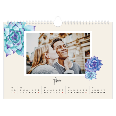 Calendario A4 horizontal — Flores pintadas [Febrero]