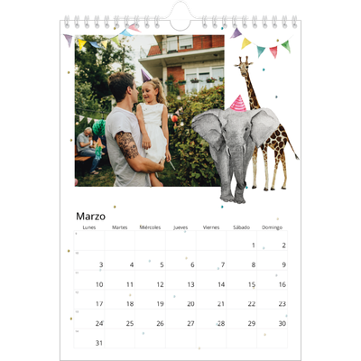 Calendario personalizado A4 — Animales de acuarela [Marzo]