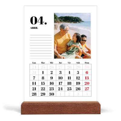 Calendario de mesa con base de madera - vertical  — Serif y momentos [Abril]